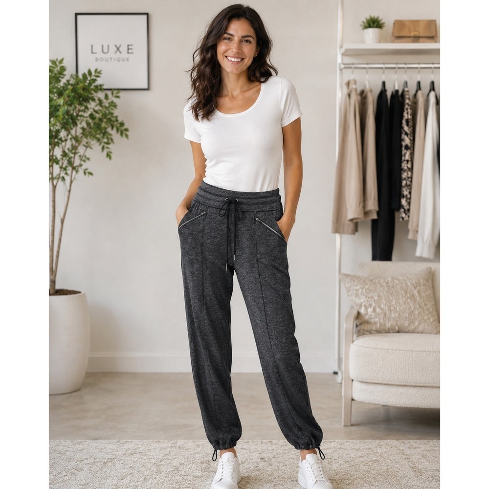 Athleta Metro Slouch Jogger Pants Charcoal Heather Gray Zip Pocket Women Small